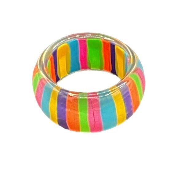 Rainbow Striped Resin Band Ring - Picture 3 of 5